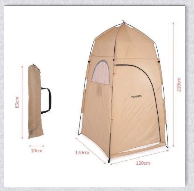 Portable Camping Shower Tent with polyester fabric and steel frame, providing private space for outdoor activities