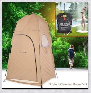 Portable Camping Shower Tent with polyester fabric and steel frame, providing private space for outdoor activities