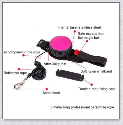 Hands Retractable Dog Leash with adjustable wrist strap and 3M reflective strip for visibility and hands-free control