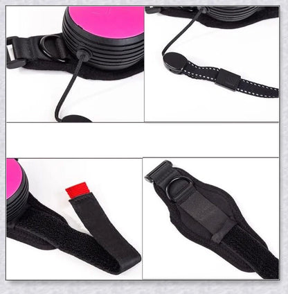 Hands Retractable Dog Leash with adjustable wrist strap and 3M reflective strip for visibility and hands-free control