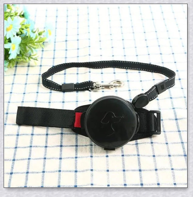 Hands Retractable Dog Leash with adjustable wrist strap and 3M reflective strip for visibility and hands-free control