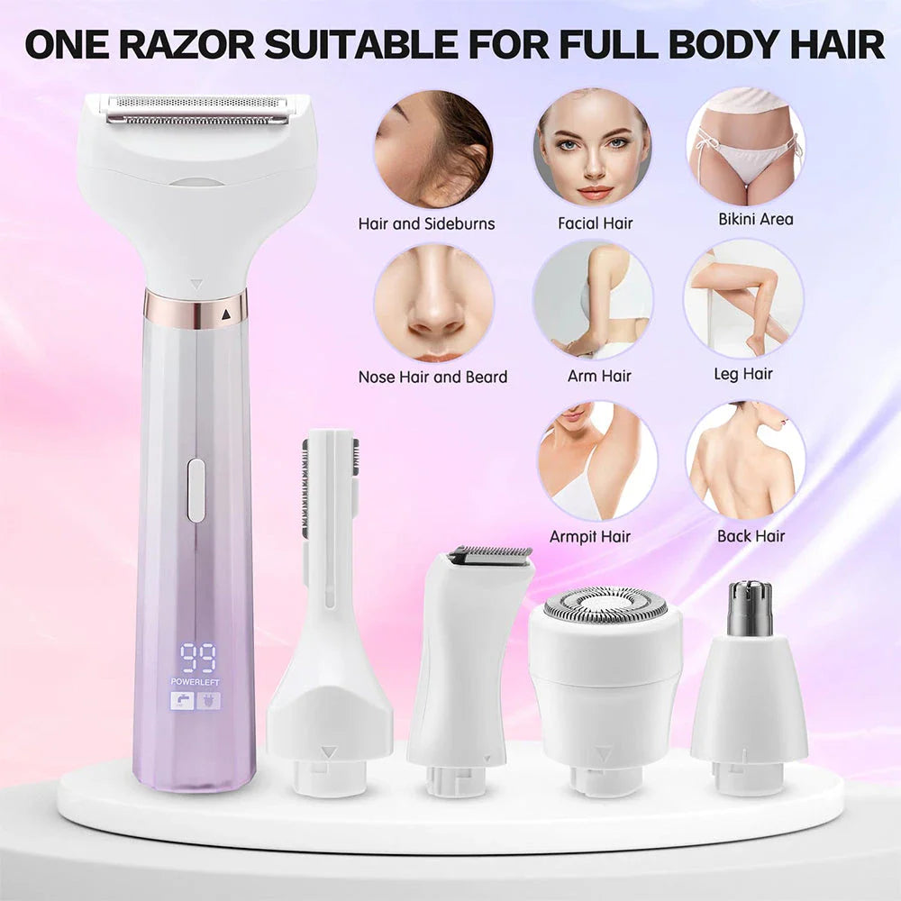Electric razor shaver for women with detachable heads, hypoallergenic blades, and long-lasting battery for painless and efficient hair removal.