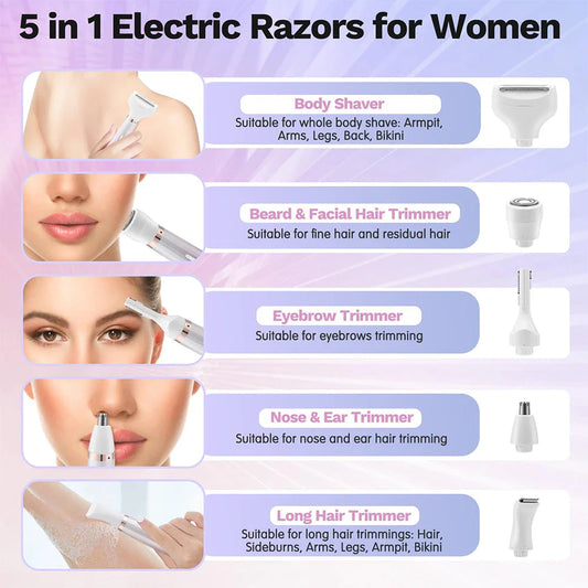 Electric razor shaver for women with detachable heads, hypoallergenic blades, and long-lasting battery for painless and efficient hair removal.