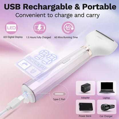 Electric razor shaver for women with detachable heads, hypoallergenic blades, and long-lasting battery for painless and efficient hair removal.