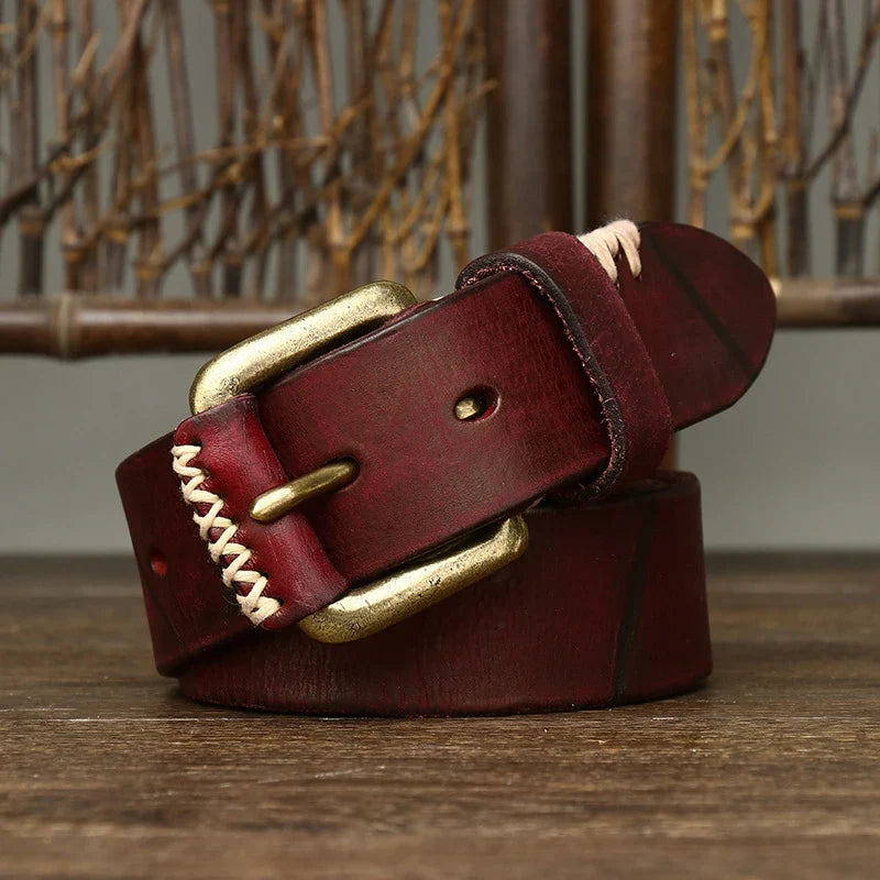 Handmade retro first layer cow leather belt in multiple colors and adjustable lengths