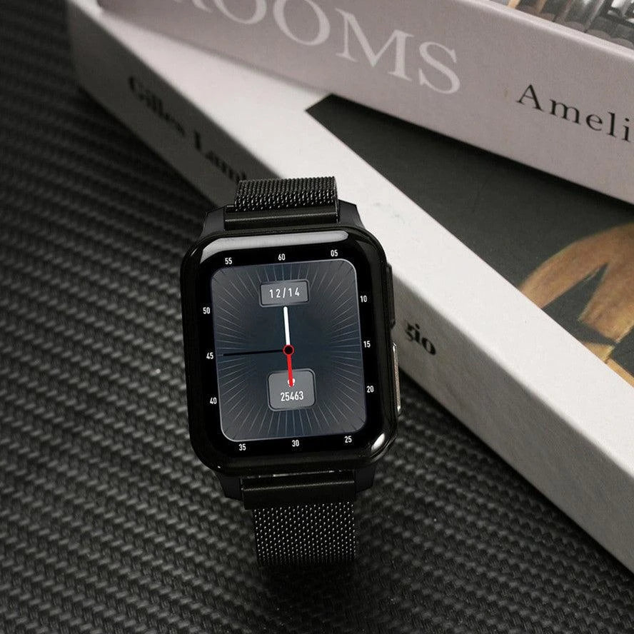 Smartwatch with ECG, temperature, heart rate, blood pressure, and oxygen monitoring features