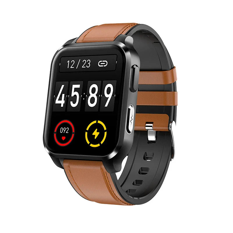 Smartwatch with ECG, temperature, heart rate, blood pressure, and oxygen monitoring features