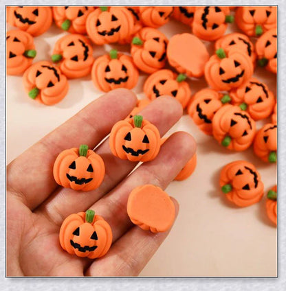 Minkin's resin flat-backed mini Halloween pumpkin miniatures in a variety of vibrant colors, perfect for DIY crafts and decorations