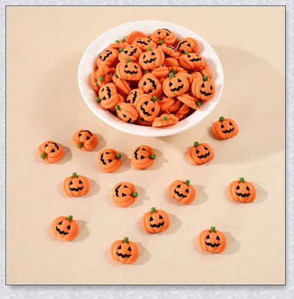 Minkin's resin flat-backed mini Halloween pumpkin miniatures in a variety of vibrant colors, perfect for DIY crafts and decorations