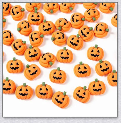 Minkin's resin flat-backed mini Halloween pumpkin miniatures in a variety of vibrant colors, perfect for DIY crafts and decorations