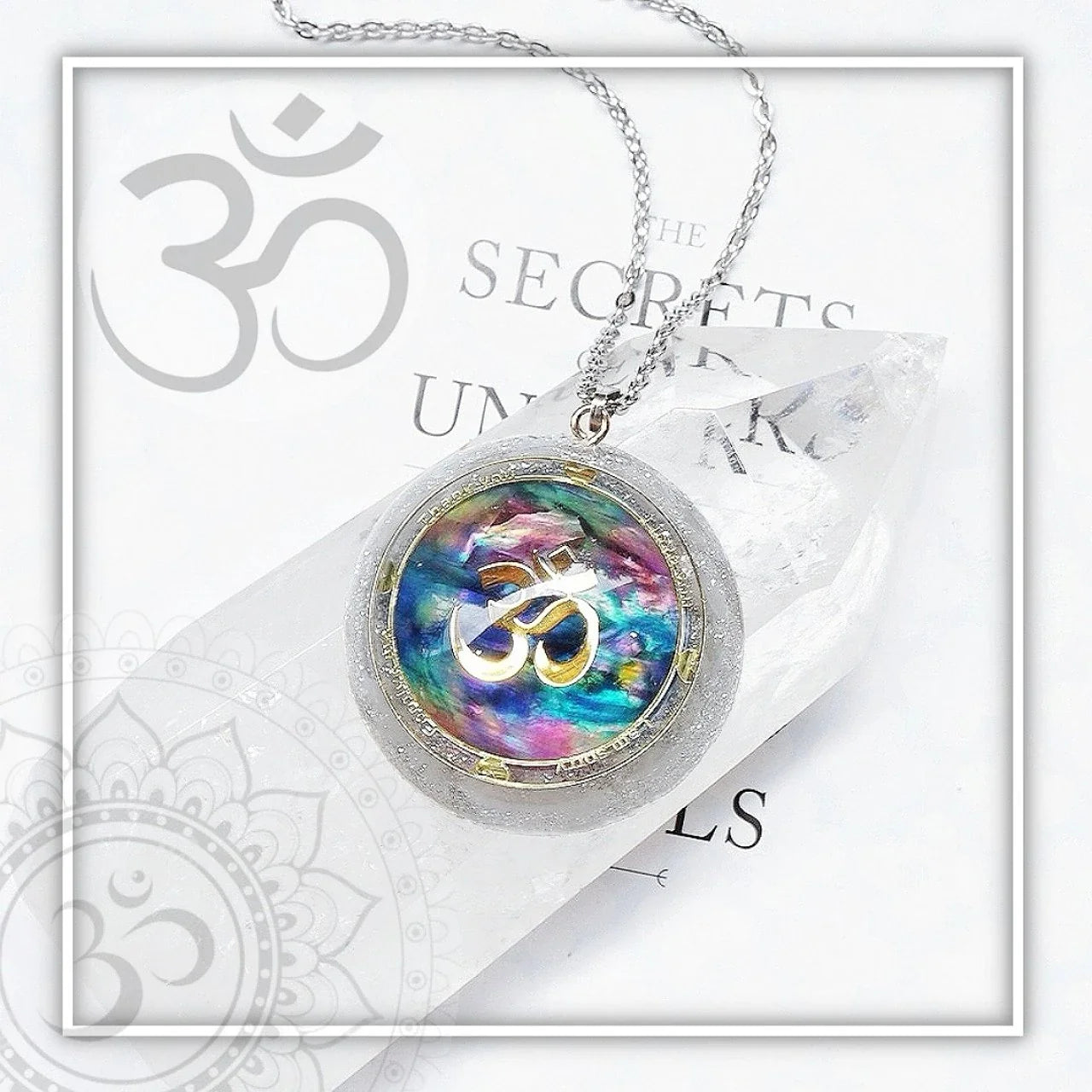 Handmade crystal pendant necklace with a sweater chain in a celestial-inspired design