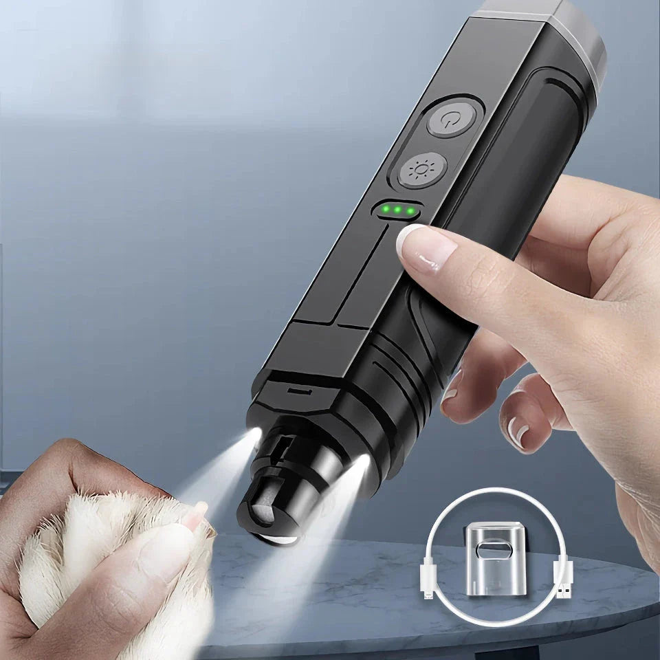 Professional electric pet nail grinder with dual LED lights for safe and precise grooming