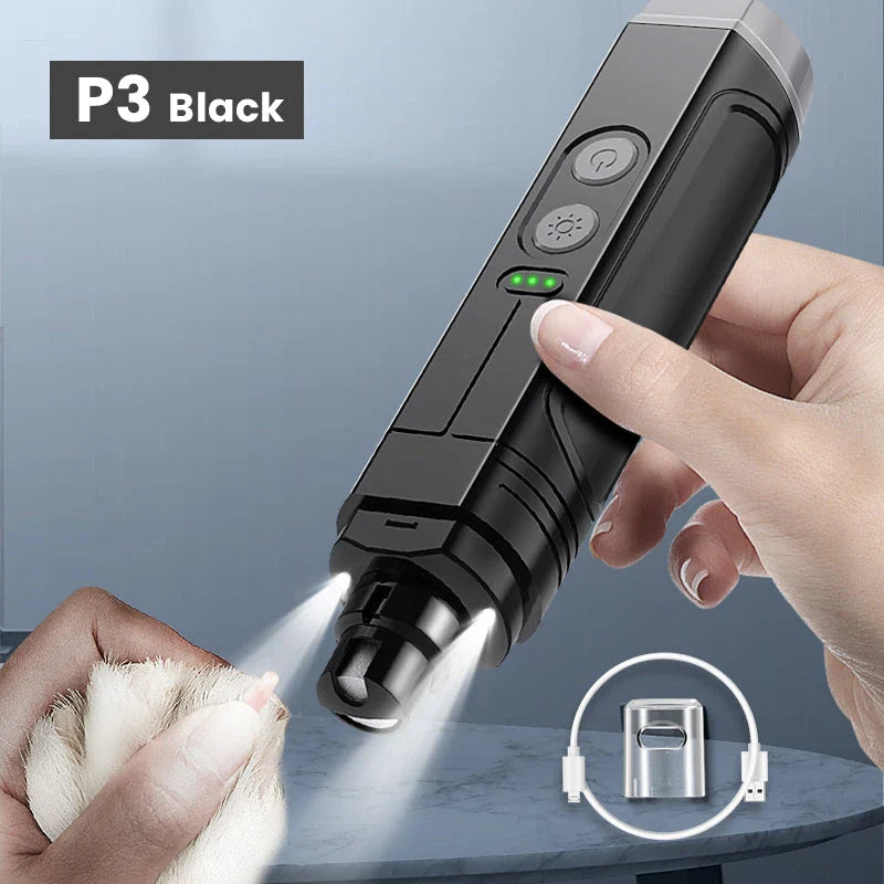 Professional electric pet nail grinder with dual LED lights for safe and precise grooming