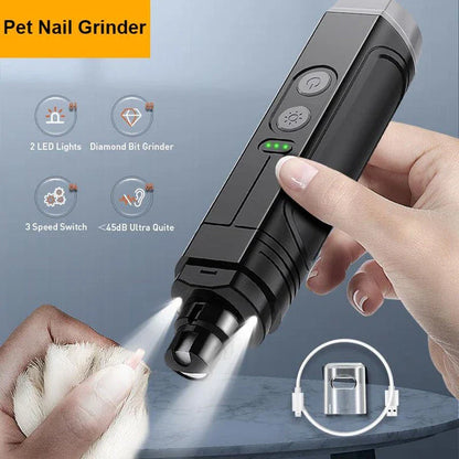 Professional electric pet nail grinder with dual LED lights for safe and precise grooming