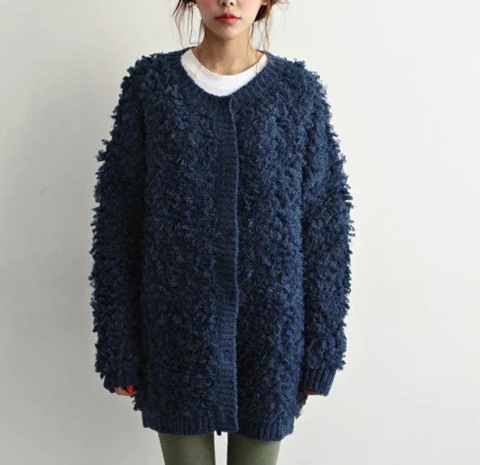 Premium Korean-style women's circle knitted sweater coat in soft, cozy mohair fabric