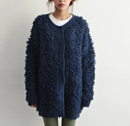 Premium Korean-style women's circle knitted sweater coat in soft, cozy mohair fabric