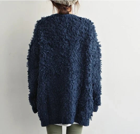 Premium Korean-style women's circle knitted sweater coat in soft, cozy mohair fabric