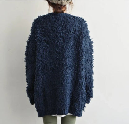 Premium Korean-style women's circle knitted sweater coat in soft, cozy mohair fabric