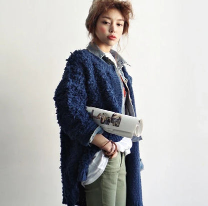 Premium Korean-style women's circle knitted sweater coat in soft, cozy mohair fabric