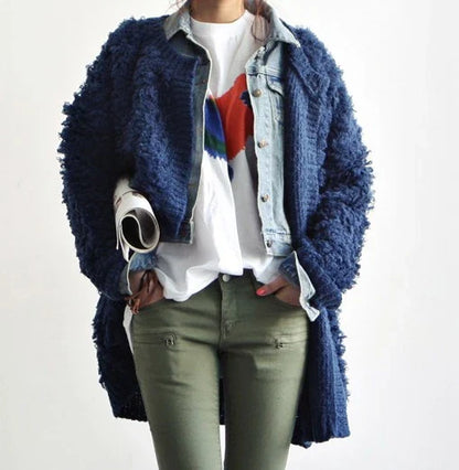 Premium Korean-style women's circle knitted sweater coat in soft, cozy mohair fabric