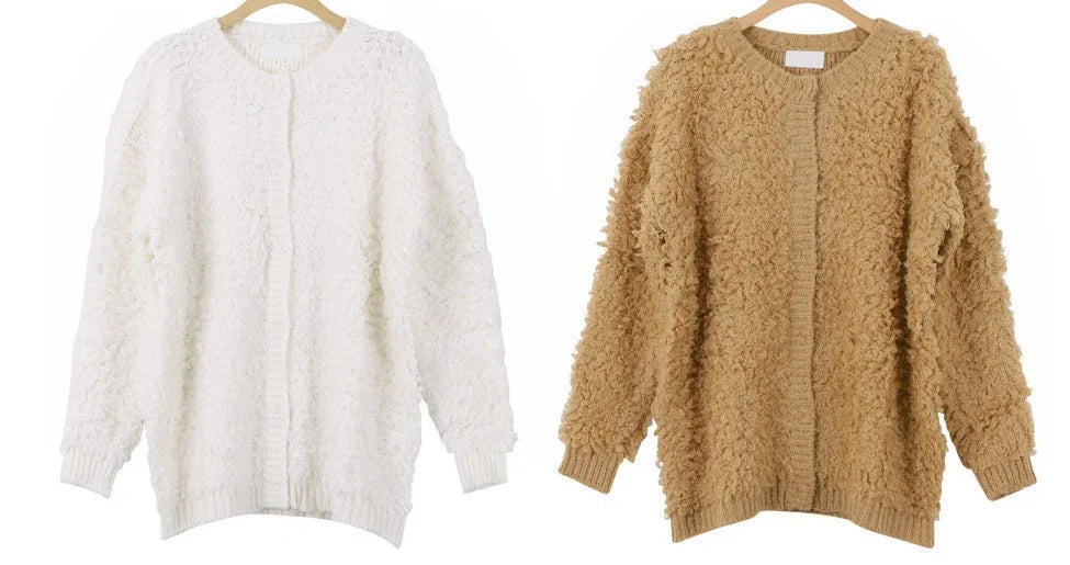Premium Korean-style women's circle knitted sweater coat in soft, cozy mohair fabric