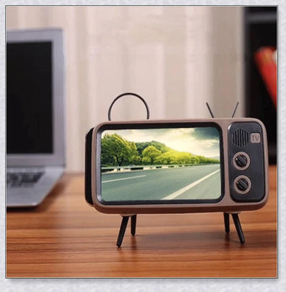 Retro TV Phone Holder & Bluetooth Speaker in multiple color options, providing hands-free viewing and wireless audio playback