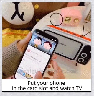 Retro TV Phone Holder & Bluetooth Speaker in multiple color options, providing hands-free viewing and wireless audio playback