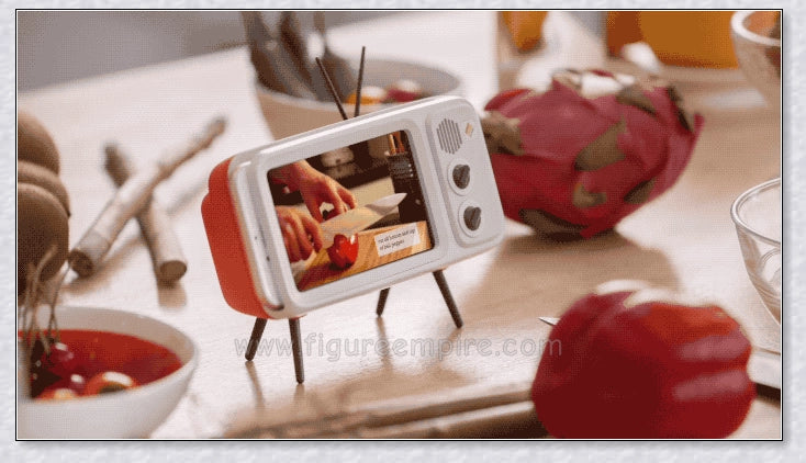 Retro TV Phone Holder & Bluetooth Speaker in multiple color options, providing hands-free viewing and wireless audio playback