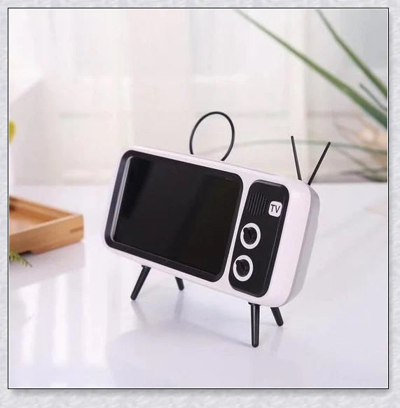Retro TV Phone Holder & Bluetooth Speaker in multiple color options, providing hands-free viewing and wireless audio playback