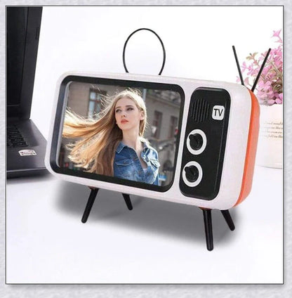 Retro TV Phone Holder & Bluetooth Speaker in multiple color options, providing hands-free viewing and wireless audio playback