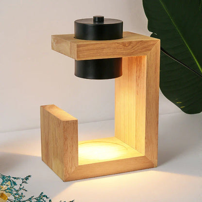 Nordic Style Candle Warmer Lamp with Dimmer and Timer Switch, Crafted with Oak Wood and Iron for Elegant Decor