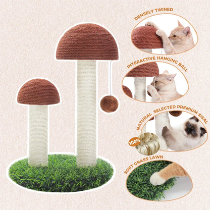 Adorable cat scratching post with natural sisal rope, interactive toys, and a sturdy base for kittens and small cats