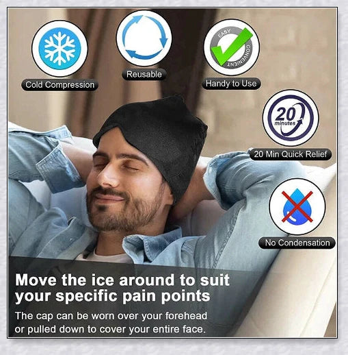 Adjustable, comfortable migraine relief hat with cold therapy to soothe headache pain