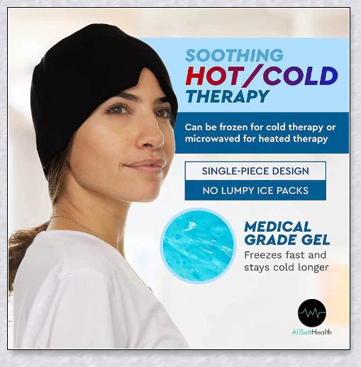 Adjustable, comfortable migraine relief hat with cold therapy to soothe headache pain