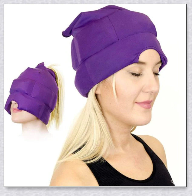Adjustable, comfortable migraine relief hat with cold therapy to soothe headache pain