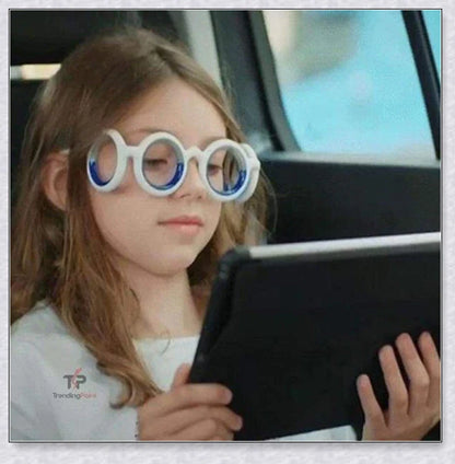 Motion Sickness Glasses with Boarding Ring technology that create an artificial horizon to relieve motion sickness symptoms