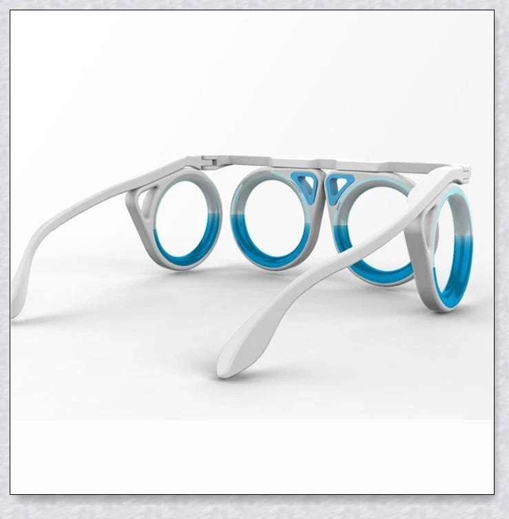 Motion Sickness Glasses with Boarding Ring technology that create an artificial horizon to relieve motion sickness symptoms