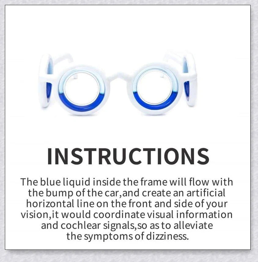 Motion Sickness Glasses with Boarding Ring technology that create an artificial horizon to relieve motion sickness symptoms