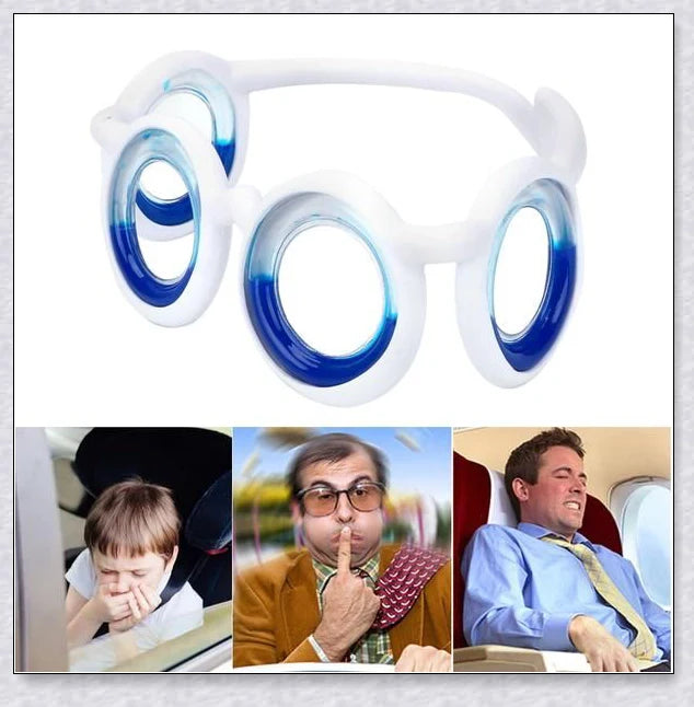 Motion Sickness Glasses with Boarding Ring technology that create an artificial horizon to relieve motion sickness symptoms