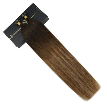 Flat Tip Human Hair Extensions made from 100% Remy human hair, offering length, volume, and color versatility.