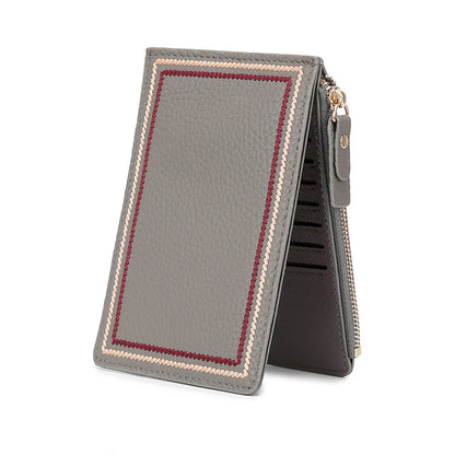 Premium leather wallet with compact, ultra-thin design and magnetic buckle closure for secure and convenient storage of cards, cash, and other essentials.