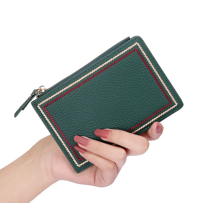 Premium leather wallet with compact, ultra-thin design and magnetic buckle closure for secure and convenient storage of cards, cash, and other essentials.