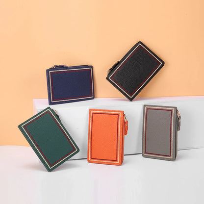 Premium leather wallet with compact, ultra-thin design and magnetic buckle closure for secure and convenient storage of cards, cash, and other essentials.