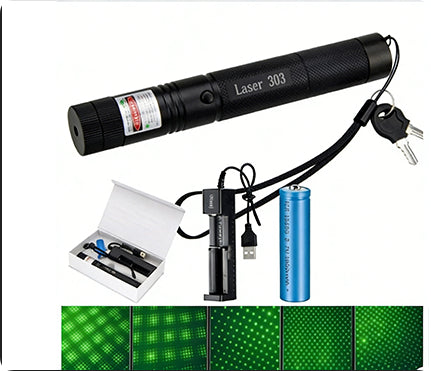 More Than Laser301 metal laser pointer pen with green, red, and blue-purple light options, featuring durable metal construction for precise presentations and astronomy use