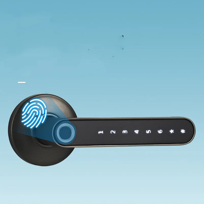 Black alloy smart digital lock with fingerprint sensor and modern minimalist design for keyless door entry