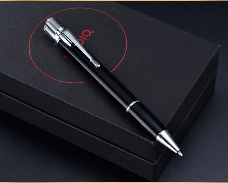 Silver metal pen-style jet lighter with side ignition button and windproof flame.