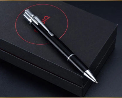 Silver metal pen-style jet lighter with side ignition button and windproof flame.