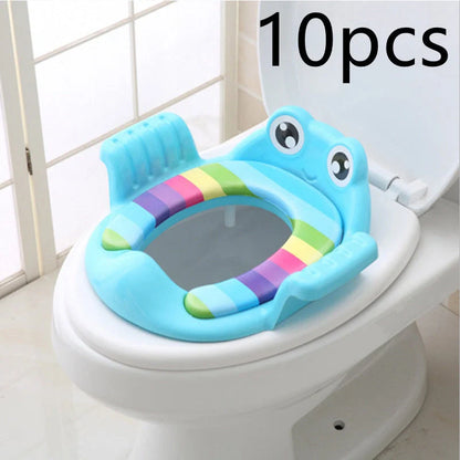 Adjustable non-slip baby toilet seat in pink, sky blue, and green for children aged 1-6 years