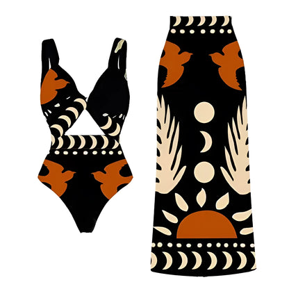 Women's black polyester one-piece swimsuit with lining for beach and pool swimming