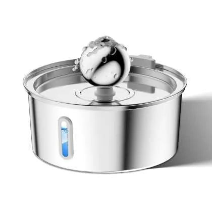 Stainless steel round pet water dispenser with 4L capacity and multiple outlet options